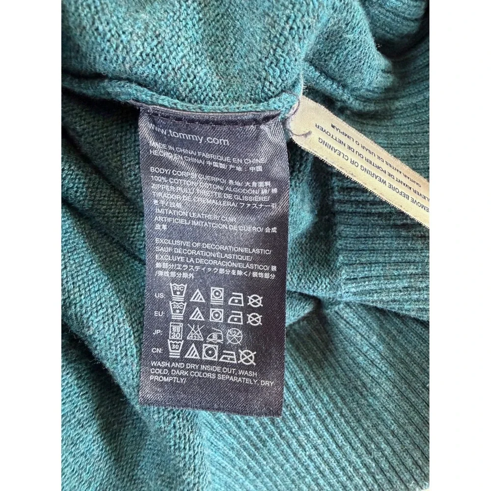 Tommy Hilfiger Mens Teal Blue Heather 1/4 Zip Cotton Pullover Sweater L